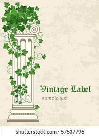 vintage labels, antique columns, entwined with ivy