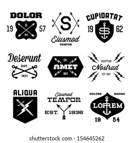 vintage labels with arrow, shield, lightning, anchor