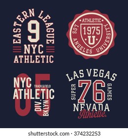 Vintage labels athletic sport typography, t-shirt graphics, vectors