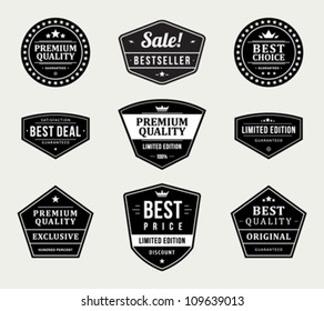 Vintage labels or badges retro style set. Vector design elements.