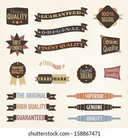 Vintage Labels and Banners Vector Collection. Set of eighteen retro styled ribbons, banners and badges. Easily editable with global color swatches.