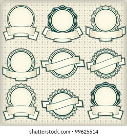 Vintage labels with blank banners, monochrome awards old fashioned style, vectors collection.