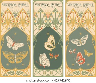 Vintage labels: butterfly vector