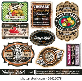 Vintage Labels Collection - 8 design elements with original antique style -Set 8