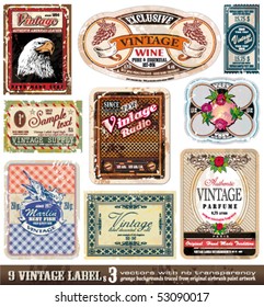 Vintage Labels Collection - 9 design elements with original antique style -Set 3