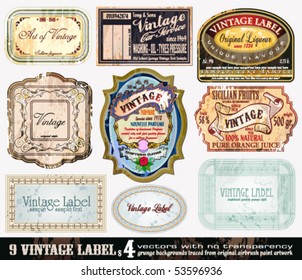 Vintage Labels Collection - 9 design elements with original antique style -Set 4