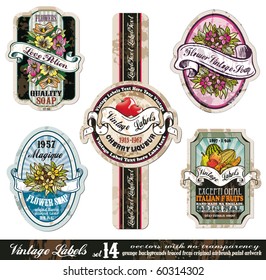Vintage Labels Collection - 5 Design-Elemente mit originalem antiken Stil - Set 14