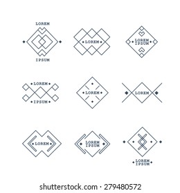 Vintage labels collection in geometric shapes. Set of simple line art retro badges isolated on white background. Eps10 vector illustration.