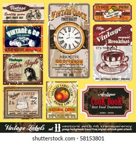 Vintage Labels Collection - nine design elements with original antique style -Set 11