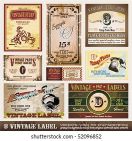 Vintage Labels Collection - Set of 8 design elements with original antique style