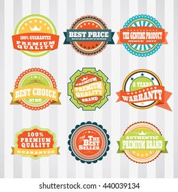 Vintage labels for commerce and trade vector set. Retro badges vector set for internet commerce. Vector set of labels for promotion.