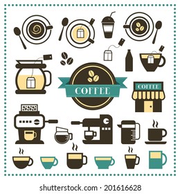 vintage labels cup and coffee vector icon set 