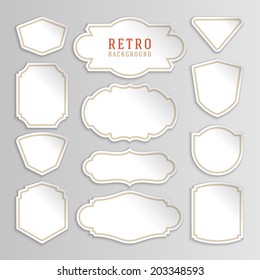 Vintage labels design. Retro style borders and frames, labels, tags, badges and stamps design. Bend paper and shadow set. 