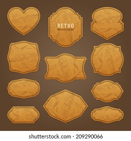 Vintage labels design. Retro style borders and frames, labels, tags, badges and stamps design. Old crumpled paper texture and shadow set. 