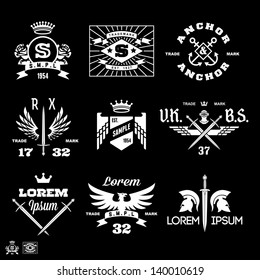 vintage labels with eagle, anchor, rose, crown