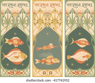 Vintage labels: fish vector