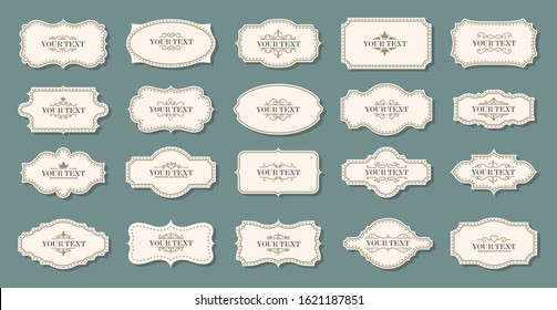 Vintage labels, frames. Old frames. Classic frames, vintage badges. Royal signs and ghostly. Set of beautiful decorative decorating frames and labels. Vector