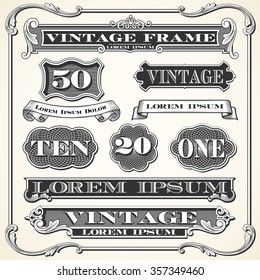 Vintage Labels, Frames and Ornaments - Set of vintage ornaments and frames.  Each object is grouped and colors are global for easy editing.