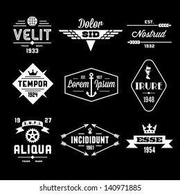 Vintage Labels With Globe, Crown, Arrow, Gear