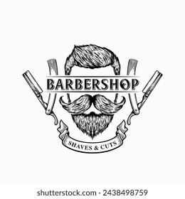Vintage labels illustration for barbershop. Badge logo design concept