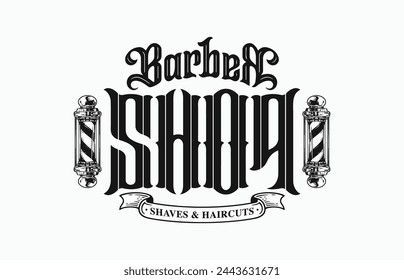 Vintage labels illustration for barbershop. Badge logo design concept