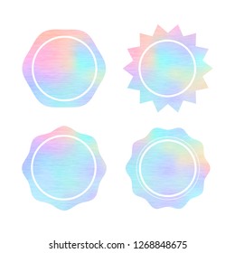 Vintage labels made from bright colorful holographic foil on white