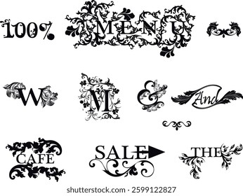 Vintage labels, menu set. Vector design elements business signs, branding, badges, objects, identity, labels.label set. menu set