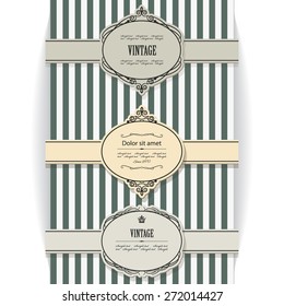 Vintage labels on stripped background. 