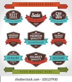 Vintage labels and ribbon retro style set. Vector design elements.