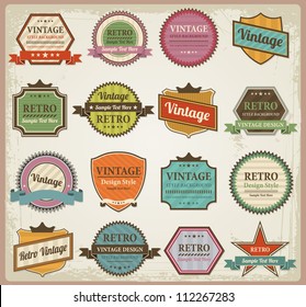 Vintage labels and ribbon retro style set. Vector design elements collection