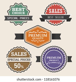 Vintage labels and ribbon retro style set vector design elements