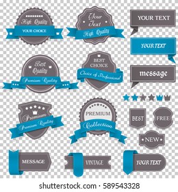 Vintage labels and ribbons on transparent background. Set of vector design elements