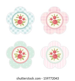 Vintage labels with roses in shabby chic style for scrap booking or as sale tags for prices or cupcake toppers isolated on white