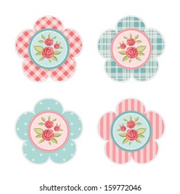 Vintage labels with roses in shabby chic style for scrap booking or as sale tags for prices or as cupcake toppers isolated on white