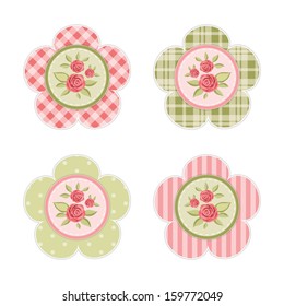 Vintage labels with roses in shabby chic style for scrap booking or as sale tags for prices or as cupcake toppers isolated on white