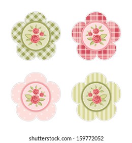 Vintage labels with roses in shabby chic style for scrap booking or as sale tags for prices  or as cupcake toppers isolated on white