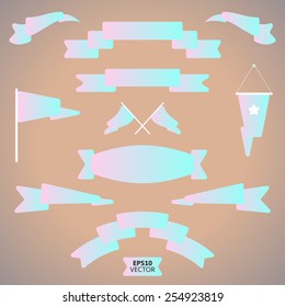 Vintage labels with rounded borders. Set of stylised flat vector ribbons in pastel colors. 
