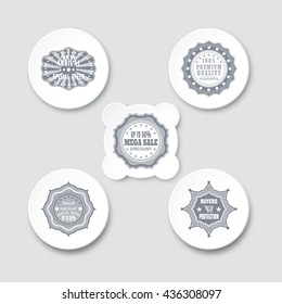 Vintage labels set for advertisement and internet commerce. Retro labels vector set for promotion in gray and white.