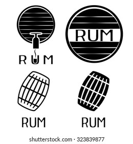 vintage labels set with barrels of rum