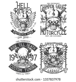 Vintage labels set. Hand drawn illustrations with lettering composition. Logotypes set. Black and white illustrations.