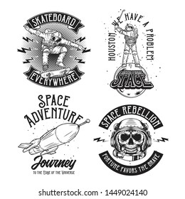 Vintage labels set. Hand drawn illustrations with lettering composition. Logotypes set. Black and white illustrations.