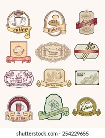 Vintage labels set. Hand drawn illustrations. labels with sketches