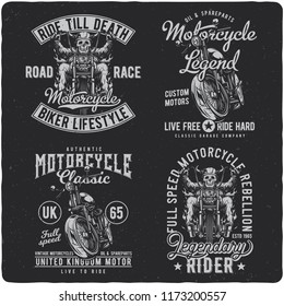 Vintage-Etiketten, die auf dunklem Hintergrund mit einer Buchstabenkombination versehen sind. T-Shirt-Design.