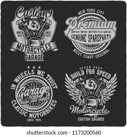 Vintage labels set with lettering composition on dark background. T-shirt design.