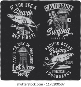 Vintage labels set with lettering composition on dark background. T-shirt design.