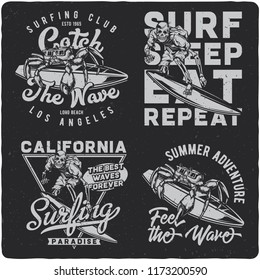 Vintage labels set with lettering composition on dark background. T-shirt design.