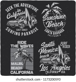 Vintage labels set with lettering composition on dark background. T-shirt design.