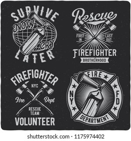 Vintage labels set with lettering composition on dark background. T-shirt design.