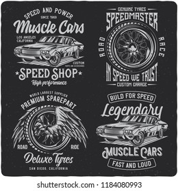 Vintage labels set with lettering composition on dark background. T-shirt design.