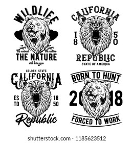 Vintage labels set with lettering composition on white background. T-shirt logo design.
